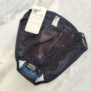 NWT Silk Panties with Lace Trim (Shell Pattern) | Vintage Satin Briefs- Black